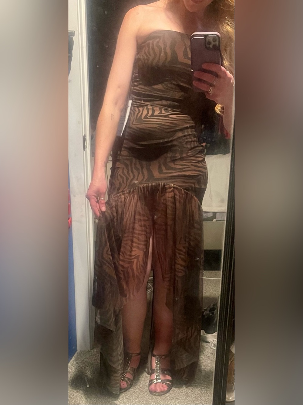 Katia Rae Elegant Tiger Stripe Dress with Subtle Sheen - Picture 3 of 4